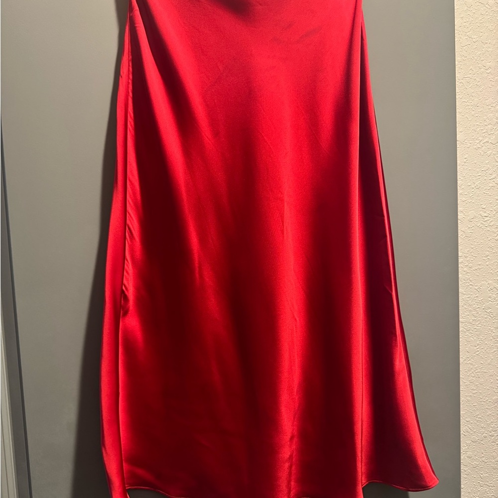 Red Asymmetrical Midi A-Line Skirt